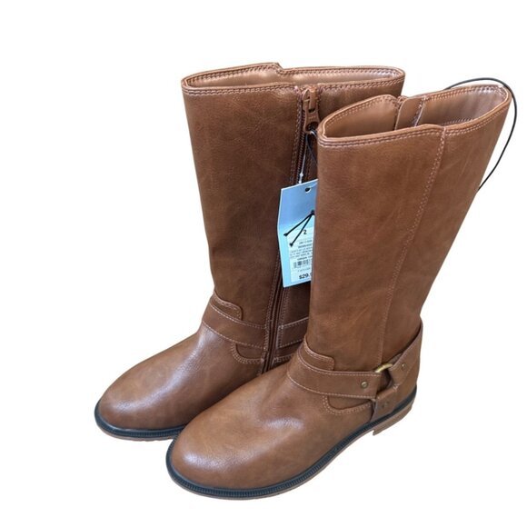 Cat And Jack Girls Tall Boots Size 2 NWT Camel Brown Buckle Preppy Western - Picture 1 of 10